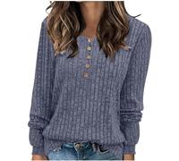 2024 Pulls Femme Décontractés Léger Tunique à Manches Longues Sweatshirts Chic et Élégant Bouton Couleur Unie Pullover Haut Tops Automne Hiver Confort Chaud Col V Casual Mode Sweat T Shirts Blouses