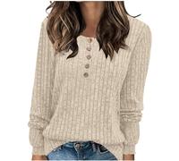 2024 Pulls Femme Décontractés Léger Tunique à Manches Longues Sweatshirts Chic et Élégant Bouton Couleur Unie Pullover Haut Tops Automne Hiver Confort Chaud Col V Casual Mode Sweat T Shirts Blouses