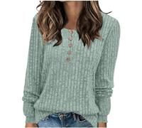 2024 Pulls Femme Décontractés Léger Tunique à Manches Longues Sweatshirts Chic et Élégant Bouton Couleur Unie Pullover Haut Tops Automne Hiver Confort Chaud Col V Casual Mode Sweat T Shirts Blouses