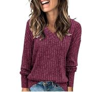 2024 Pulls Femme Décontractés Léger Tunique à Manches Longues Sweatshirts Chic et Élégant Bouton Couleur Unie Pullover Haut Tops Automne Hiver Confort Chaud Col V Casual Mode Sweat T Shirts Blouses