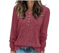 2024 Pulls Femme Décontractés Léger Tunique à Manches Longues Sweatshirts Chic et Élégant Bouton Couleur Unie Pullover Haut Tops Automne Hiver Confort Chaud Col V Casual Mode Sweat T Shirts Blouses