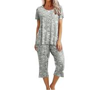 2024 Pyjama Femme Été Ensemble 2 Pièces Coton Vêtement de Nuit Leger Respirant Confortable Grande Taille Manches Courtes Couleur Unie Tenue d'Intérieur Pas Cher