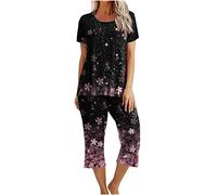 2024 Pyjama Femme Été Ensemble de Pyjama Coton Vêtement de Nuit Femme 2 Pièces Leger Respirant Confortable Grande Taille Manches Courtes Couleur Unie Tenue de Nuit Vêtement d'Intérieur Pas Cher