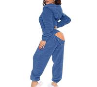2024 Pyjama Femme Long hiver Combinaison Sexy Bouton Rabattu Manches Longues Tenue De Salon Pyjama Combinaison à Capuche Boutonnée à Rabat Boutonné Fonctionnel pour Femmes De Couleur Unie Adultes