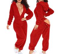 2024 Pyjama Femme Long hiver Combinaison Sexy Bouton Rabattu Manches Longues Tenue De Salon Pyjama Combinaison à Capuche Boutonnée à Rabat Boutonné Fonctionnel pour Femmes De Couleur Unie Adultes