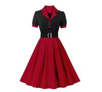 2024 Robe Ceinturé AnnéEs 50 Pin Up Femme à Pois Vintage Rétro Imprimée à Pois Mi Longue Elégante Style 1950's Audrey Hepburn Cocktail Robe de Soirée Swing Manches Courtes Année 50 Plissée Robe