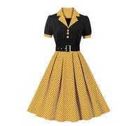 2024 Robe Ceinturé AnnéEs 50 Pin Up Femme à Pois Vintage Rétro Imprimée à Pois Mi Longue Elégante Style 1950's Audrey Hepburn Cocktail Robe de Soirée Swing Manches Courtes Année 50 Plissée Robe