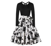 2024 Robe de Soirée Cocktail pour Femme Vintage Rétro Année 1950 Audrey Hepburn pin-up Rockabilly Swing à Pois Manche Longues Chic et Elegante Robes de Cocktail Mariage Fête Costume Chic Mini Dress