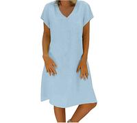 2024 Robe Lin Ete Femme Cotton en Line Mi Longue Femmes Tank Robe de Travail Chic et Elegant Décontractée Grandes Tailles Couleur Unie Manche Courte Paire avec Jupe Vêtements Femme Chemise Maxi Robes