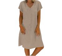 2024 Robe Lin Ete Femme Cotton en Line Mi Longue Femmes Tank Robe de Travail Chic et Elegant Décontractée Grandes Tailles Couleur Unie Manche Courte Paire avec Jupe Vêtements Femme Chemise Maxi Robes