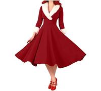 2024 Robe Noel Femme Robe Noël Femme Longue Chic et élégante Grande Taille Vintage Sexy Rouge Sapin Col V Manches Longues Mariage Cocktail Soirée Fête Cérémonie Robe Mere Pull Noel Pas Cher