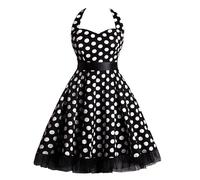 2024 Robe Vintage AnnéEs 50 Pin Up Femme à Pois Vintage Rétro Imprimée à Pois Elégante Style 1950's Audrey Hepburn Robe de Soirée Cocktail sans Manches Rockabilly Année 50 Swing Plissée Robe