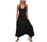 2024 Salopette Femme Coton Lin Combinaisons Femme été Décontractée Bohème Sans Manches Baggy Fluide Chic Casual Combinaison à Jambes Larges à Poches et Bretelles Jumpsuit Pantalon Confort Tenue