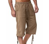 2024 Short et Bermuda Homme 3/4 Long Pantacourt Court Homme Été Coton Lin Short Taille Elastique, Shorts en Lin pour Hommes 3/4 - Pantalon d'été - pour la Plage, Le Yoga, Le Jogging - Décontracté