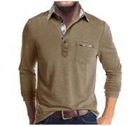 2024 Sweat Homme sans Capuche,Polos Manche Longue Col Carreaux avec Boutons,Casual Tee Shirt Sport Grandes Tailles Couleur Solide Automne Tops Col Revers Chemiser avec Poches Sport Golf Hauts