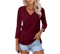 2024 T-Shirt à Manches Longues Femme Ete Chemise Femme Chic et Élégant Col V Mode Casual Haut Décontracté Coton Leger Respirant Classique Tee Shirt Oversize Sweatshirt Blouse Tunique Tops Pas Cher