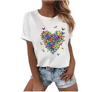 2024 T-Shirt Femme Été Manches Courtes Col Rond Imprimé Tops Élégant Casual Loose Coton Tee Shirt Haut à Manches Courtes Grande Taille Été Ample Casual Tops Femme