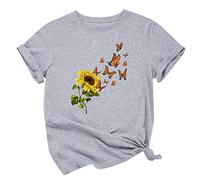 2024 Tee Shirt Femme Grande Taille Pas Cher Haut Décontracté À Manches Courtes pour Femmes Tops Col Rond Blouse Élégant et Confortable Imprimé Coton Tunique Casual Lâches Chemisier T Shirt