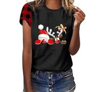 2024 Tee Shirt Femme Grande Taille Pull Noël Femme Manches Courtes Chemisier pour Femmes Imprimé Noël Blouse Femme Décontracté Tunique Tops Ample Mode Sweatshirt Femme Grande Taille avec Poches
