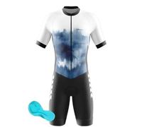 2024 Triathlon Tri Costume, Trik Tri Costume pour Hommes - Mens Manches Courtes Tri Skinsuit 3D Gel Coussin Solide Tenue VTT Combinaison Vélo Jersey Respirant Séchage (2,L)