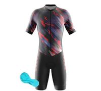 2024 Triathlon Tri Costume, Trik Tri Costume pour Hommes - Mens Manches Courtes Tri Skinsuit 3D Gel Coussin Solide Tenue VTT Combinaison Vélo Jersey Respirant Séchage (1,L)