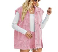 2024 Veste en Jean sans Manches Femme - Grande Taille avec Poches Déchiré Boutonné - Gilet Denim Lavé Mode