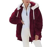 2024 Veste Polaire Femme Fille Chaude Sweats Manteau à Capuche Zippé Laine épais Blousons Fourrure Hooded Coat Manche Longue Cardigan Casual Bloc de Couleur Mode Hiver Outerwear