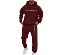2025-2 Pièces Ensemble Jogging Homme Manche Longue- Sweat A Capuche Imprimé Lettres Casual Ample Sweatshirt Et Pantalons Chic Confortable Passe-Partout Automne Streetwear pour Sport