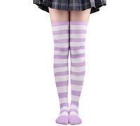 2025 Bas au-dessus du genou pour femmes cuisses larges à rayures pour cosplay chauffe-jambes flasque bas, lilas, taille unique