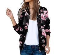 2025 Blouson Bomber Femme veste de transition lâche Manches Longues Zippé Jacket Court Parka en Coton Fermeture clair ZippéE Imprimé Fleur Casual Sport Manteau