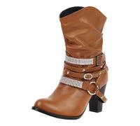 2025 Bottes Courtes Européennes Américaines Épais Talon Haut Boucle de Ceinture Femmes Bottes Courtes Max Chaussures Femmes, marron, 39 EU