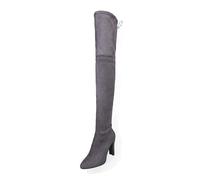 2025 Bottes d’hiver épaisses avec talons hauts à fermeture éclair latérales pour femmes en Europe et aux États-Unis, bottes hautes pour femmes, bottes overknee pour mariage, gris, 42 EU