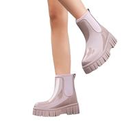 2025 Bottes d'eau doublées pour femme - Antidérapantes et respirantes - Chaussures de pluie confortables - Chaussures de jardin à enfiler, beige, 39 EU