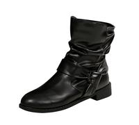 2025 Bottes d'hiver solides pour femme avec nœud - Bottes mi-hautes - Bottes chaudes et confortables - Chaussures de sport pour femme, Noir , 37 EU