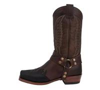 2025 Bottes pour homme avec semelle mi-haute, bout carré et broderies en cuir style western avec fermeture éclair latérale, talon bas, confortables, marron, 41 EU