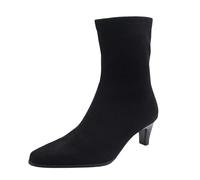 2025 Bottes tempérament Europe et les États Ridées Pointues Bottes Femme Talons Hauts Carrés avec Milieu Bottes Femme Blanc Talon Compensé Chaussures Femmes Blanc, Noir , 39 EU