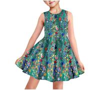 2025 Cadeau Fille robe ete - légère - Ligne A - Manches courtes - Mini robes de fête soirée ceremonie vacances - Imprimé robes enfant fille chic et elegant - Décontractée - Âge 3 à 14 ans