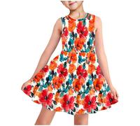 2025 Cadeau Fille robe ete - légère - Ligne A - Manches courtes - Mini robes de fête soirée ceremonie vacances - Imprimé robes enfant fille chic et elegant - Décontractée - Âge 3 à 14 ans