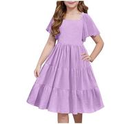 2025 Cadeau Robe Fille Printemps Ete Longue Loisirs de Fête Pas Cher Swing Robe Filles Chic et Elegant Léger Fluide Vetement Robes de Fête Anniversaire Soirée Cocktail Dress 3-14 Ans