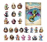 2025 Calendrier De L Avent, 2D Avent 24 Jours Décoration D'Intérieur, Figurines Décoratives De Dragon De Noël Pour Décompte, Pour Arbre Fenêtre Bureau Voiture Étagère Couronnes Adolescents