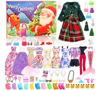 2025 Calendrier de l'Avent Calendrier de Compte à Rebours de Noël Surprise Y Comprise 54 Pcs Vêtements & Accessoires de Poupée Robes, Tenues, Chaussures de Poupée, etc. Calendrier du Festival de Noël
