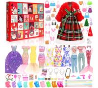 2025 Calendrier de l'Avent Calendrier de Compte à Rebours de Noël Surprise Y Comprise 57 Pcs Vêtements & Accessoires de Poupée Robes, Tenues, Chaussures de Poupée, etc. Calendrier du Festival de Noël
