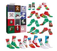 2025 Calendrier de l'avent de chaussettes de Noël, coffre-cadeau de bas de vacances, 12 paires chaussettes en coton à thème de Noël avec motifs de Santa Snowman pour les et les adultes