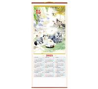 2025 Calendrier mural, calendrier chinois de rouleau mural 13x30 pouces, calendrier lunaire mensuel facile à lire, calendrier de suspension de chats pour le festival de printemps décor du bureau à do