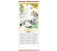 2025 Calendrier mural, Calendrier chinois de rouleau mural 13x30 pouces, Lunar mensuel facile à lire, motif de chat suspendu pour le festival du printemps décor du bureau à domicile