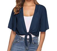 2025 Cardigan boléro léger pour Femme Court brodé ajouré Manches 3/4 Coton Soie Gilet Open Front Cover Up Ouvert sur Le Devant Chauffant Couleur Unie Un Port Quotidien