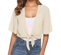 2025 Cardigan boléro léger pour Femme Court brodé ajouré Manches 3/4 Coton Soie Gilet Open Front Cover Up Ouvert sur Le Devant Chauffant Couleur Unie Un Port Quotidien