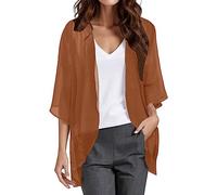 2025 Cardigan Boléro Long Femme en Mousseline de Soie Mini Manteau Décontracté Léger Leger Fin Veste Blanche Chic et légant Châle Soirée Mariage