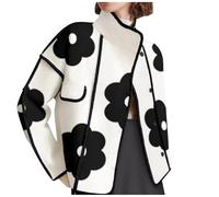 2025 Cardigan Femme Manches Longues Coupe Ample Bloc de Couleur Imprimé Floral Ourlet Fendu Col Montant Veste en Laine Manteau Débardeur Shirt, Blanc., XL