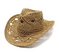 2025 - Chapeau de cowboy western d'été pour femme et homme - Chapeau de paille façonnable - Évidé - Soleil - Cowboy adulte, kaki, Taille unique